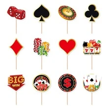 1个扑克牌蛋糕装饰插牌，魔术主题娱乐赌场生日派对甜点桌装饰 - 風格4 - 查看 5