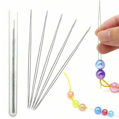 5Pcs 45-140mm Beading Needles Seed Beads Needles Big Eye DIY Beaded Needles Collapsible Beading Pins Open Needles For Jewelry Making Accessories With Needle Bottle