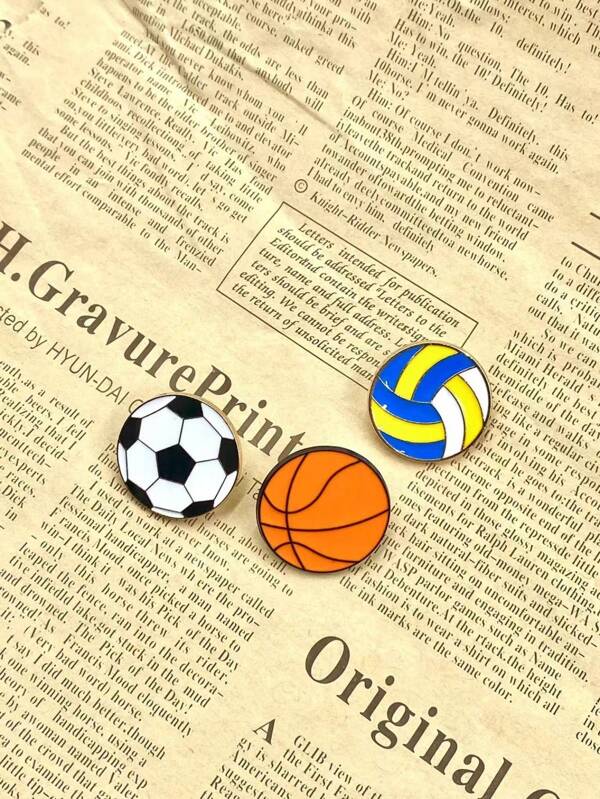 3 peças de broche de metal para futebol, basquete e vôlei, broche memorial, acessórios para vestido, broche para bolsa de roupas, pingente escolar