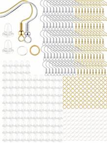 300pcs Gold & Silver Earring Making Tool Kit, Includes 100pcs Earring Hooks, 100pcs Earring Backs And 100pcs Jump Rings, For DIY Earrings Jewelry Craft Supplies