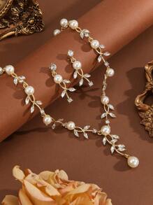 3pcs Crystalized Leaf Necklace And Earrings Luxury Jewelry Set For Women, Formal Occasion