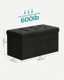 SONGMICS 储物凳，可折叠小脚凳，38 x 76 x 38 厘米脚凳，立方体储物凳，承重 300 公斤，适用于客厅、卧室、玄关，墨黑色返校宿舍储物 - 黑色 - 查看 4