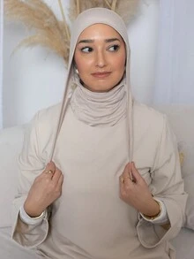 1 件女式纯色拉法帽颈套，弹力头巾围巾头巾，透气舒适吸湿排汗多功能运动头带帽，适合日常生活、瑜伽、健身和时尚 - 淺米色 - 查看 3