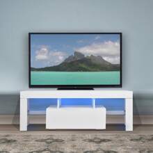 MoolSun Suitable For LED TV Stands Up To 55 Inches, Modern Entertainment Centers With Down Doors, Glass Frames And High Gloss UV Front, Living Room TV Console Tables, Bedrooms - trắng - Xem 1