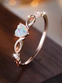 1 chiếc nhẫn đá tổng hợp hình trái tim thời trang, tượng trưng cho vẻ đẹp và sự ngọt ngào, quà tặng trang sức đính hôn/đám cưới - Hoa hồng vàng - Xem 12