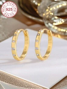 Artepollo 1 Cặp Bông Tai Vòng Bạc Sterling 925, Khảm Đá Cubic Zirconia Lấp Lánh, Tinh Tế & Dễ Thương, Bao Bì Hộp Quà Tặng, Quà Tặng Lý Tưởng Cho Trẻ Em, Bé Gái Hoặc Bạn Bè Sinh Nhật - Vàng - Xem 1