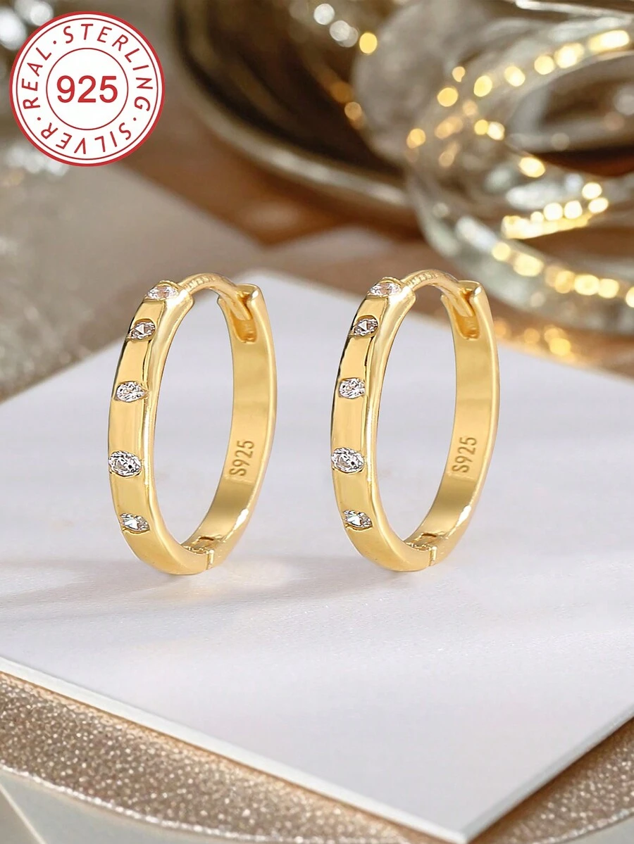 Artepollo 1 Cặp Bông Tai Vòng Bạc Sterling 925, Khảm Đá Cubic Zirconia Lấp Lánh, Tinh Tế & Dễ Thương, Bao Bì Hộp Quà Tặng, Quà Tặng Lý Tưởng Cho Trẻ Em, Bé Gái Hoặc Bạn Bè Sinh Nhật - Vàng - Xem 1