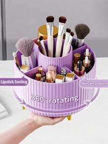 1个360°旋转化妆刷收纳架，化妆品收纳整理器，可收纳眼影、口红和化妆刷，适用于房间、家居、卧室、浴室、办公桌，可作配件、趣味礼物、珠宝盒、化妆刷收纳袋、化妆刷架、化妆刷架、香水收纳盒、化妆包，女士礼物、圣诞礼物、女士送礼佳品 - 紫色 - 查看 3