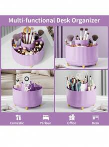 1个360°旋转化妆刷收纳架，化妆品收纳整理器，可收纳眼影、口红和化妆刷，适用于房间、家居、卧室、浴室、办公桌，可作配件、趣味礼物、珠宝盒、化妆刷收纳袋、化妆刷架、化妆刷架、香水收纳盒、化妆包，女士礼物、圣诞礼物、女士送礼佳品 - 紫色 - 查看 6