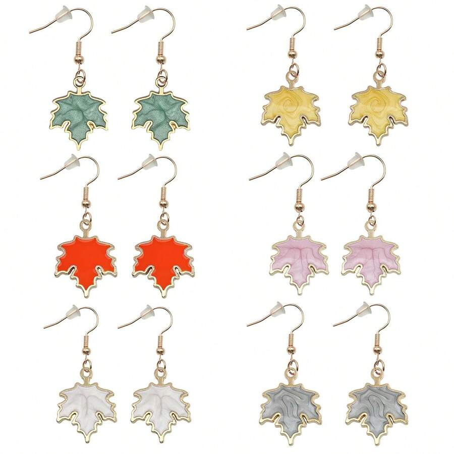 1 Cặp Hoa tai đinh tán hình lá phong giọt dầu bằng hợp kim kẽm chất lượng cao, Hoa tai thời trang cho Lễ Tạ ơn - Nhiều màu - Xem 1