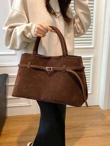 1 chiếc túi tote da PU cổ điển màu cà phê dung tích lớn, túi xách thời trang đơn giản phong cách retro thích hợp cho các quý cô mua sắm sử dụng hàng ngày, túi xách nữ thời trang thu đông - Cà phê nâu - Xem 3