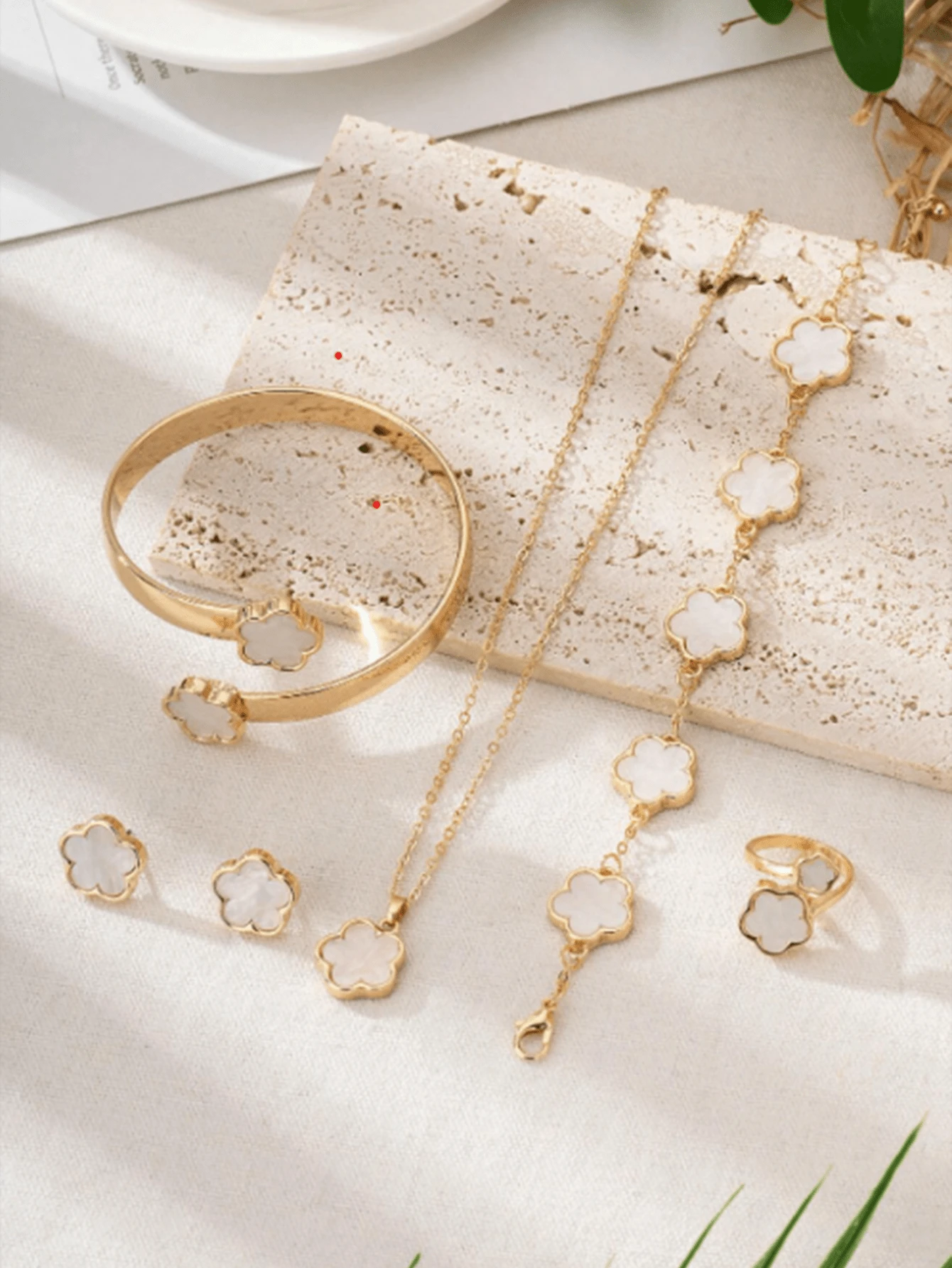 6pcs/Set Fashion Clover Earring Necklace Bracelet Ring Jewelry Set for