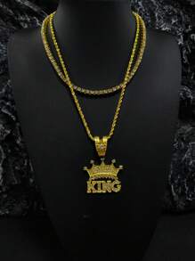 قلادة رجالية بسلسلة عنق قطعة واحدة من التاج الملكي المرصع بالراين ستون بطراز أوروبي وأمريكي هيب هوب، إكسسوارات قلادة