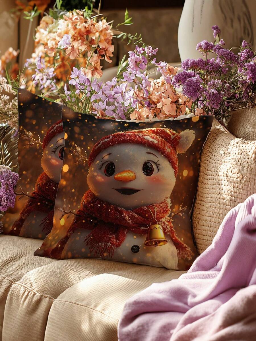 1 件圣诞节抱枕套方形靠垫圣诞老人雪人客厅沙发靠垫新年节日派对装饰抱枕 - C3 - 查看 1