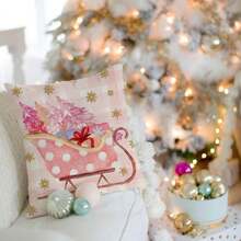 4 PIEZAS Funda de almohada, Árbol Papá Noel Trineo Cascanueces Decoración de vacaciones Decoración de invierno Funda de almohada para sofá Habitación Decoración del hogar, Una sola cara sin núcleo de almohada Decoración navideña Decoración navideña Decoraciones navideñas - Rosa - Ver 6