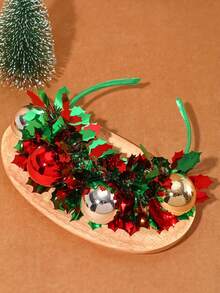 1pc Christmas Headpiece, Includes Santa Claus Hat, Christmas Ornaments, Green & Red Glitter Decor, Made Of Polyester, Suitable For Thanksgiving, Christmas, New Year Party And Gift Giving Home Decor Christmas Decorations Room Decor Winter