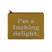 Tôi là một niềm vui trích dẫn hài hước Túi đựng đồ Túi đựng mỹ phẩm Túi xách tay bằng vải lanh có khóa kéo Túi đựng đồ - trắng - Xem 1