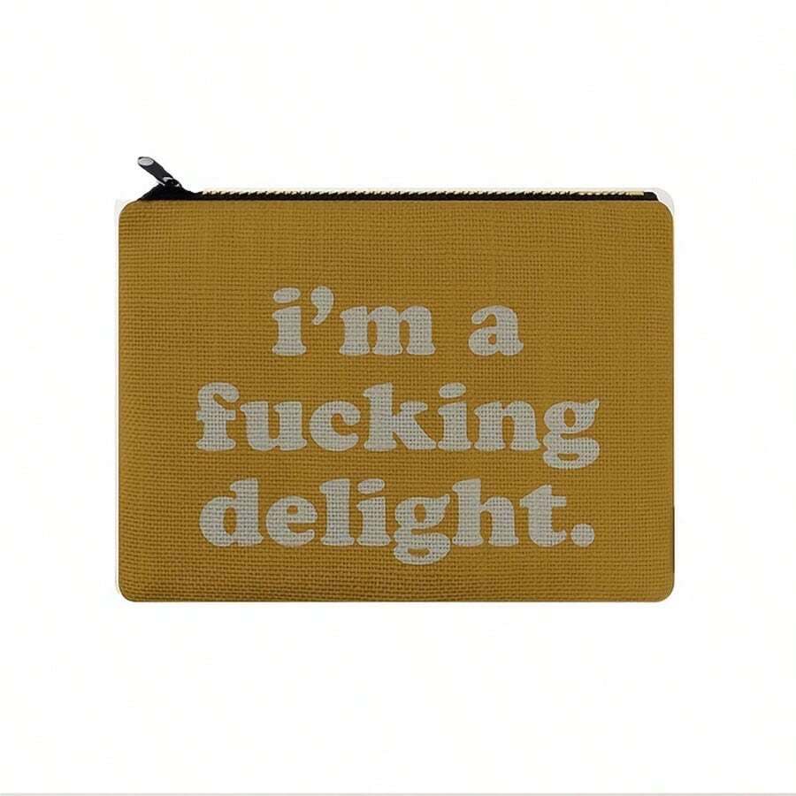 Tôi là một niềm vui trích dẫn hài hước Túi đựng đồ Túi đựng mỹ phẩm Túi xách tay bằng vải lanh có khóa kéo Túi đựng đồ - trắng - Xem 1