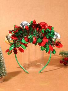1pc Christmas Headpiece, Includes Santa Claus Hat, Christmas Ornaments, Green & Red Glitter Decor, Made Of Polyester, Suitable For Thanksgiving, Christmas, New Year Party And Gift Giving Home Decor Christmas Decorations Room Decor Winter