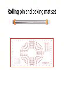 不銹鋼擀麵棍和烘焙墊套裝,大尺寸矽膠糕點墊帶可調整麵團擀麵卷環,非常適合製作比薩餅、派、糕點、意大利麵、餅乾等烘焙工具 - 銀色 - 查看 13