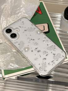 奢华 3D 珍珠蝴蝶结银箔手机壳适用于 17 Pro Max Air 16 15 14 13 12 11 Pro Max MiNi XR X XS Max 7 8 Plus 闪光环氧可爱透明软硅胶保护套