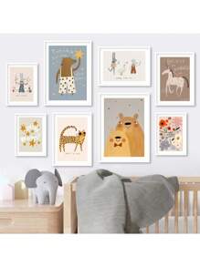 1pc Cartoon Mouse Cheetah Rabbit Bear Unicorn Wall Art Canvas Painting Nordic Posters And Prints Wall Pictures Baby Kids Room Decor No Frame