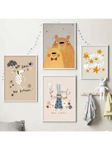 1pc Cartoon Mouse Cheetah Rabbit Bear Unicorn Wall Art Canvas Painting Nordic Posters And Prints Wall Pictures Baby Kids Room Decor No Frame