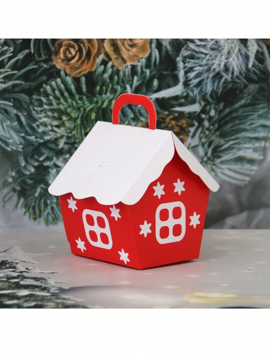10 Peças Caixas de Presente de Casa Nevadas de Natal, Enfeites de Casa Vermelhos de Natal, Lembrancinhas Criativas Europeias de Festa de Natal, Caixas de Doces