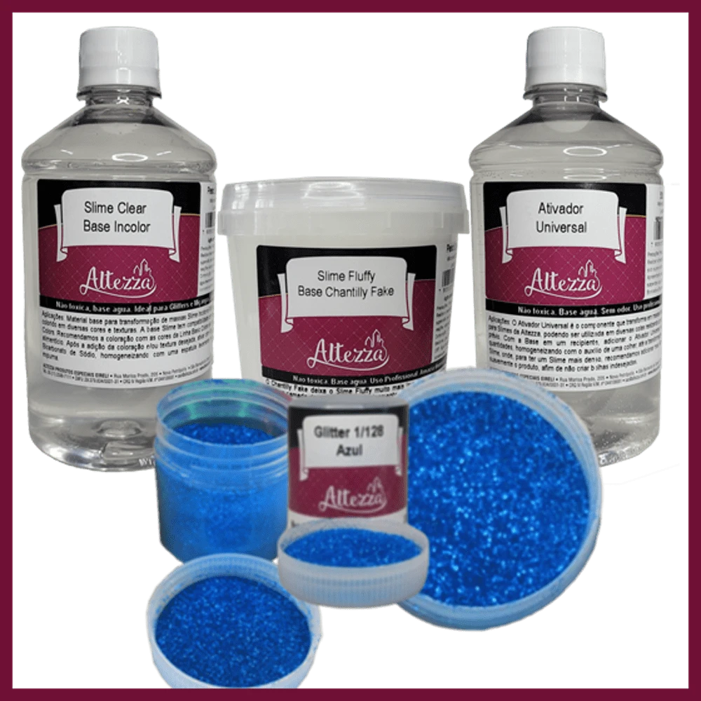 Kit Transparent Glue 500g + Activator For Universal Slime 500ml + Fluffy Chantilly 400g Altezza Altezza - Super Premium Complete Slime - Creative DIY Slimes Factory - Complete Slime Kit - Making Slimes - Offer - Special Promotion - 套裝+藍色金蔥28g - 查看 1
