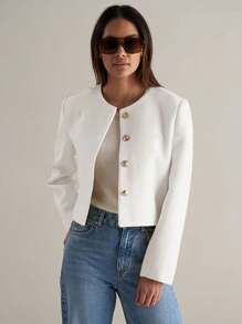 Áo blazer công sở thanh lịch - Kiểu dáng tối giản, chất liệu vải có họa tiết, phù hợp cho công sở và mặc hàng ngày. - trắng - Xem 4