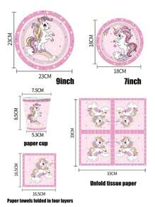 68 Piece Set, Disposable Tableware, Cartoon Unicorn Themed Disposable Paper Tray, 7-Inch Paper Tray, 9-Inch Paper Tray, Tissues, Paper Cups, Food Tray, Party Tray, Materials, Suitable For Various Holiday Decorations Such As Birthday Parties, Afternoon Tea, Weddings, Bridal Showers, Receptions, Parties, Picnics, Camping, Barbecues, Etc.