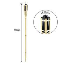 Froadp 12 Pack Outdoor Garden Torches Bamboo With Fuel Wick And Metal Oil Storage Tank Path Oil Lamp For Parties Pathway Lighting (Ø5.5x90cm) - Black - View 2