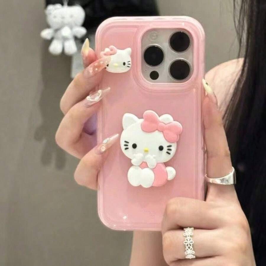 1PC Cartoon Cute Trójwymiarowy KT Cat Apple 16/14promax Etui na telefon 15/14 Miękkie Xsmax13/12/11xs/X Nadaje się do uprawiania sportu, wspinaczki, na zewnątrz i na kemping