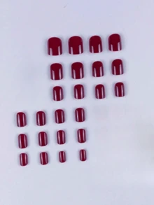 24 móng tay giả vuông ngắn màu đỏ tía & 1 tờ băng dính & 1 giũa móng tay Bộ dụng cụ làm móng gel - Màu Đỏ Sâu - Xem 2