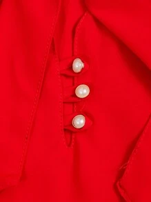 Women's Short Sleeve Puffed Blouse With Bow No. 8 - 紅色 - 查看 5