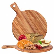 Acacia Wood Cutting Board With Handle Round Acacia Wood Cutting Board Flower-Shaped Acacia Wood Tray American-Style Wooden Steak Plate/Dinner Plate/Pizza Board Wooden Tray For Meat, Cheese, Bread, Vegetables And Fruits Home & Dorm Chopping Board Kitchen & Dorm Supplies
