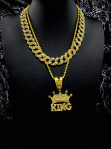 قلادة رجالية بسلسلة عنق قطعة واحدة من التاج الملكي المرصع بالراين ستون بطراز أوروبي وأمريكي هيب هوب، إكسسوارات قلادة