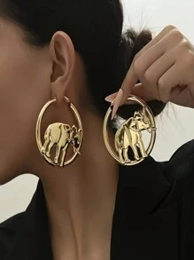 1 Pair New Cute Elephant Design Personalized Metal Hollow Elephant Earrings For Women