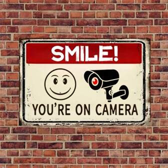 1 件“微笑相机标志”复古木制安全摄像头标志，适用于家庭、企业、车道警报、闭路电视、户外视频监控标志