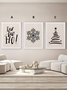 1/3 件带框帆布墙艺术海报“Ho Ho Ho”文字、雪花和圣诞树设计，现代简约圣诞装饰，打造时尚节日造型，可直接悬挂 - 彩色 - 查看 1