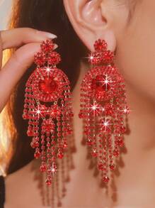 1 Cặp bông tai tua rua bằng đá Rhinestone hình học màu đỏ và xanh lá cây sang trọng, phù hợp cho trang phục dự tiệc, đám cưới, lễ hội của phụ nữ - hình học - Xem 15