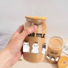 万圣节冰咖啡杯，16 盎司和 20 盎司玻璃杯，带盖和吸管，万圣节女性礼物，可爱怪异万圣节玻璃杯（Cat 02）