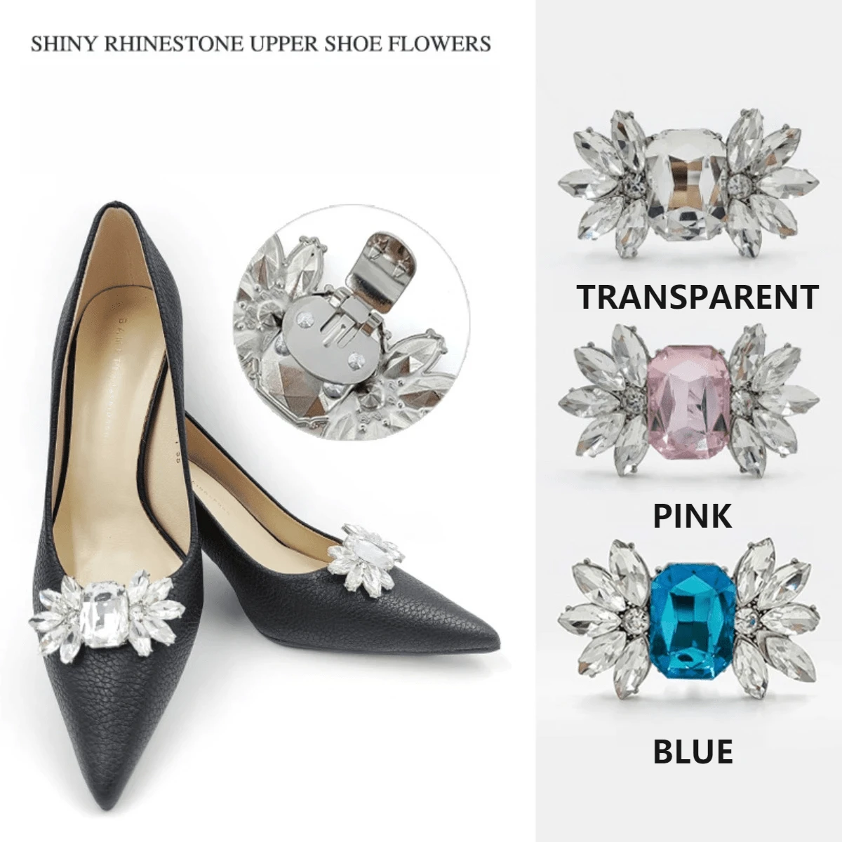 1 对可拆卸粉色、蓝色、白色羽毛翼风格时尚优雅鞋夹装饰女士高跟鞋、黑色、白色、红色正式商务高跟鞋 - 藍色 - 查看 1