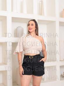 WOMEN'S FASHION CROPPED AND SHORTS SET - 米色 - 查看 1