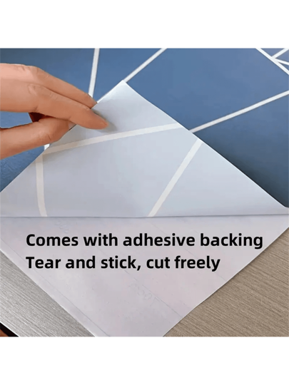 1pc Blauw Geometric Contact Paper, Self Adhesive Removable PVC Wallpaper 3D Effect, Peel Stick Kitchen Bedroom Living Room Countertop Furniture Renovation, Home Refurbishment, 17.71 Inch 393.7 Inch, Renovation Stickers Wand Panels, Wallpapers, ation Items Refresh Your Home, Festival Birthday Graduation view 5