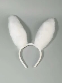 1pc Cute White Fluffy Rabbit Ear Headband, Sweet Lady Headdress For Cosplay, Party, Ball Dance, Easter Holiday Wear Halloween - White - View 3