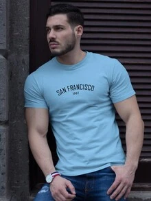San Francisco Printed T-Shirt Men's Unisex Promotion Fashion Shirt - 淺藍色 - 查看 1