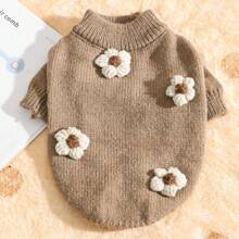 1 件纯色花卉宠物毛衣，适合泰迪贵宾犬等小型犬，猫狗保暖针织服装 - 彩色 - 查看 7
