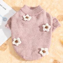 1 件纯色花卉宠物毛衣，适合泰迪贵宾犬等小型犬，猫狗保暖针织服装 - 彩色 - 查看 6