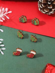 Bộ 3 đôi người tuyết Giáng sinh, mũ ông già Noel, hoa tai gỗ bánh gừng, trang sức dễ thương cho phụ nữ dự tiệc ngày lễ - Nhiều màu - Xem 7